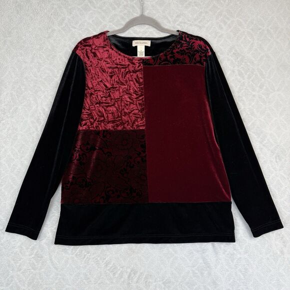 Vtg Y2K Velvet Patchwork Top Small Red Burgundy Whimsigoth Witch Vampy 90s Emo - Picture 1 of 11